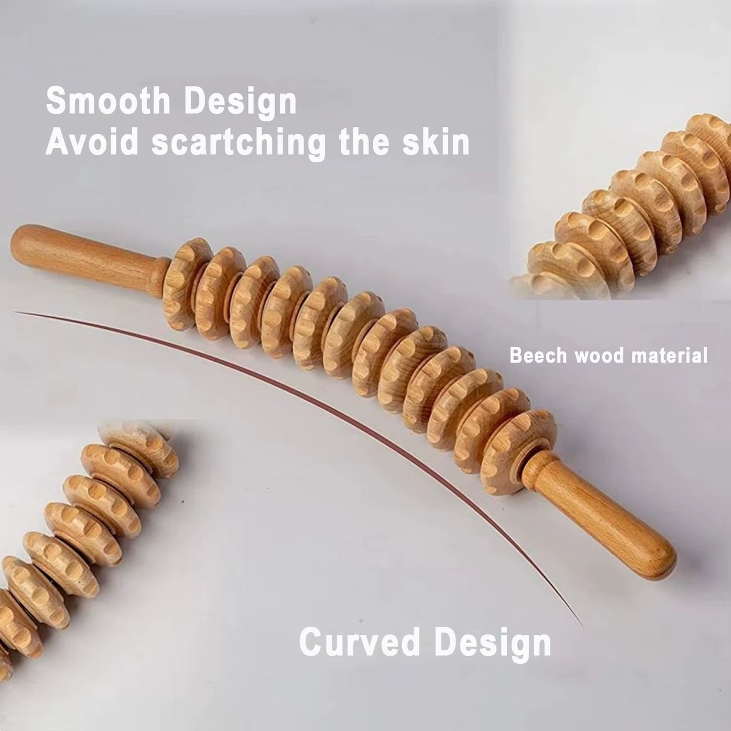 1Pc 12 Rollers Handheld Wooden Massager for Trigger Point Therapy, Cellulite Reduction, and Muscle Relaxation