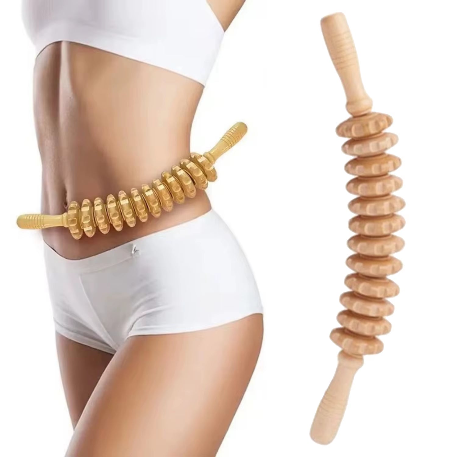 1Pc 12 Rollers Handheld Wooden Massager for Trigger Point Therapy, Cellulite Reduction, and Muscle Relaxation